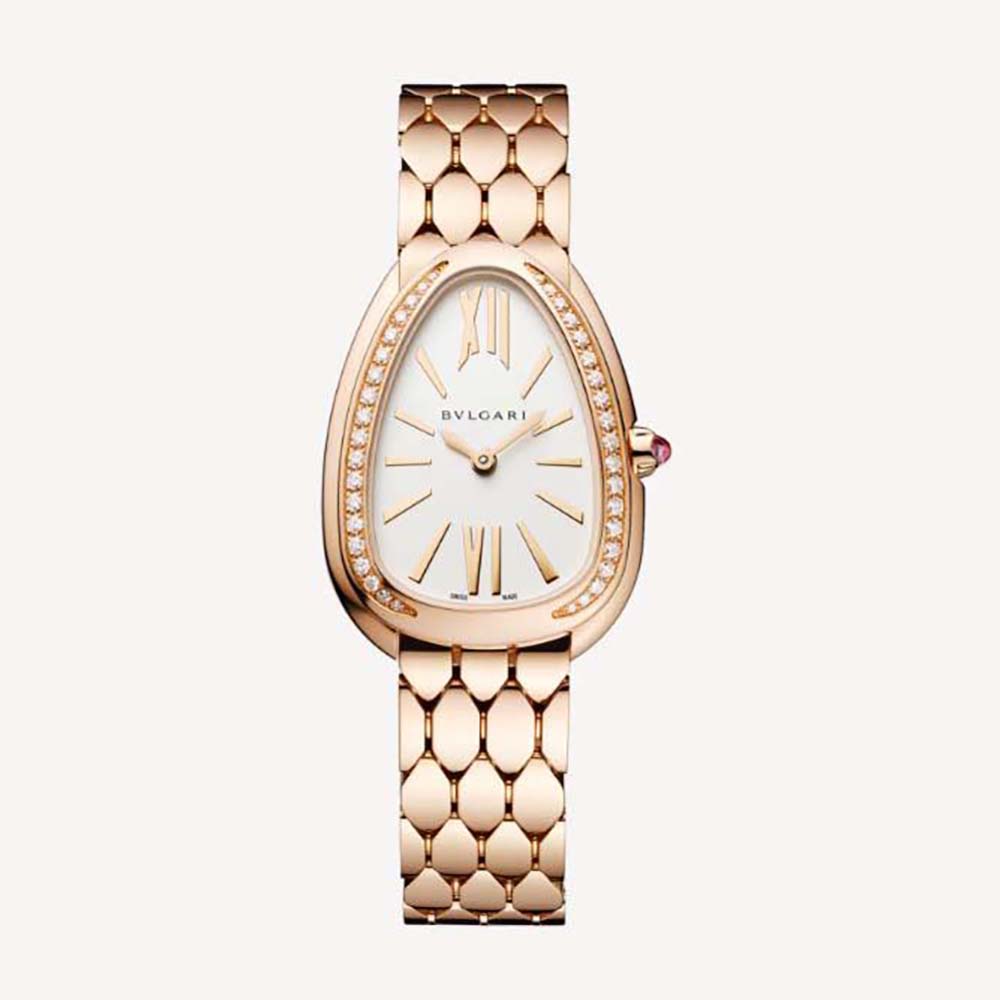 Bulgari Women Serpenti Seduttori Watch Quartz Movement 33 mm in Rose Gold and Diamonds-White