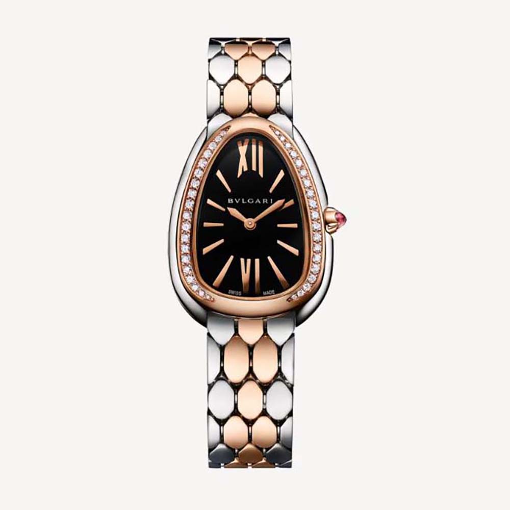 Bulgari Women Serpenti Seduttori Watch Quartz Movement 33 mm in Steel and Diamonds-Black (1)