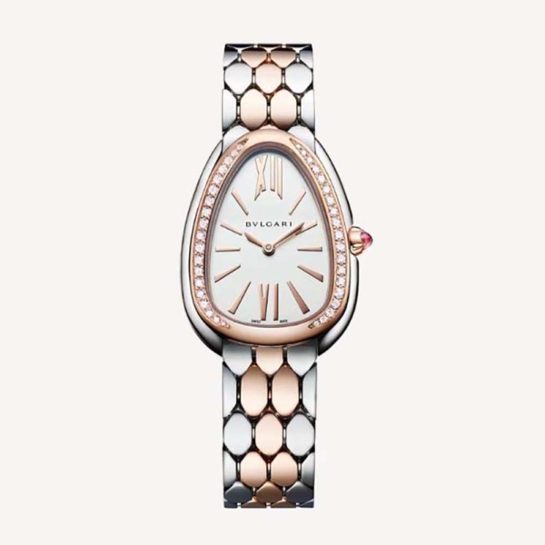 Bulgari Women Serpenti Seduttori Watch Quartz Movement 33 mm in Steel and Diamonds-White (1)