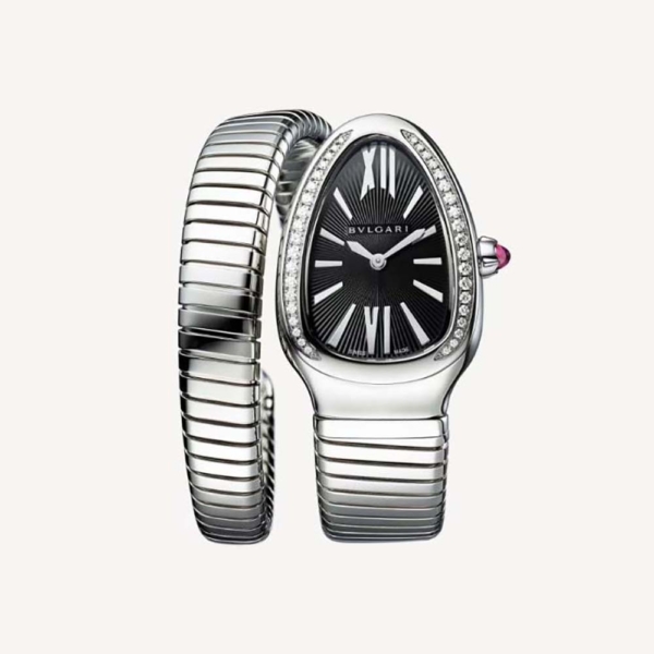 Bulgari Women Serpenti Tubogas Watch Quartz Movement 35 mm in Stainless Steel and Diamonds-Black (1)