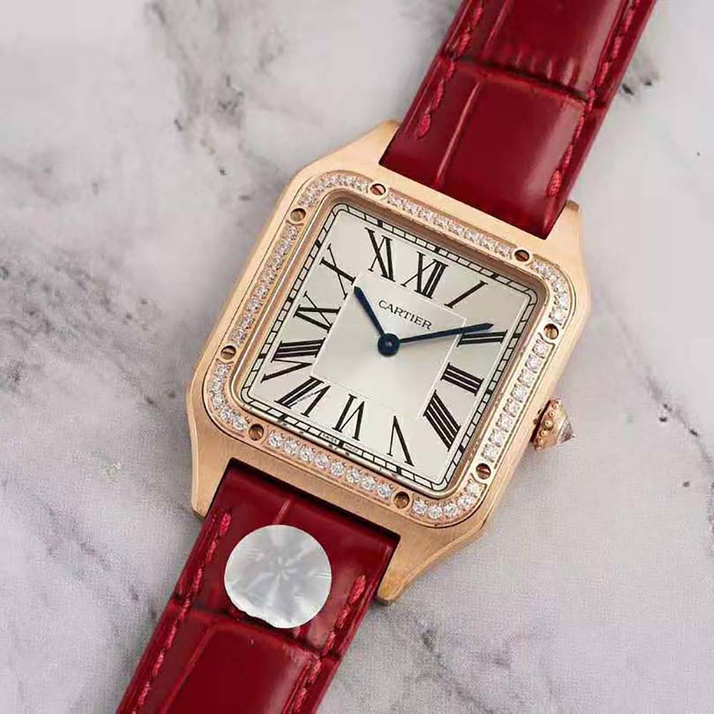 Cartier Women Santos-Dumont Watch Quartz Movement in Rose Gold (2)