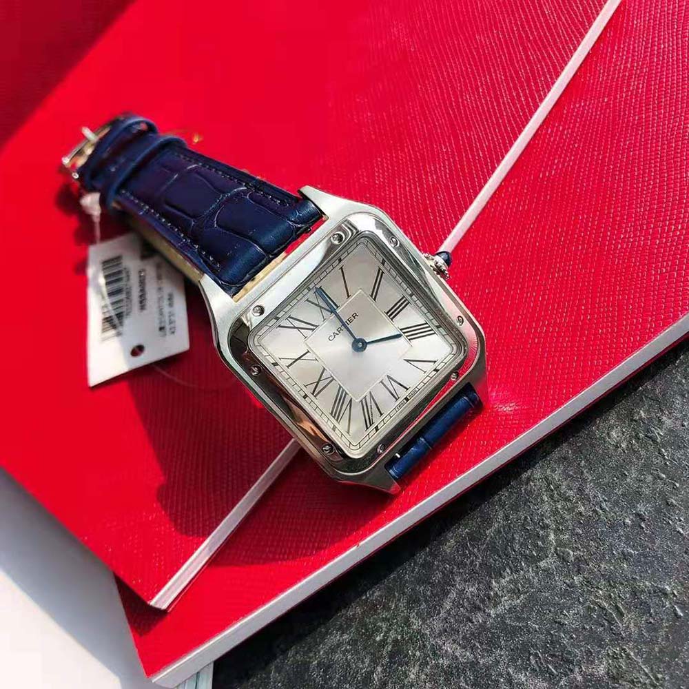 Cartier Women Santos-Dumont Watch Quartz Movement in Steel-Navy (5)