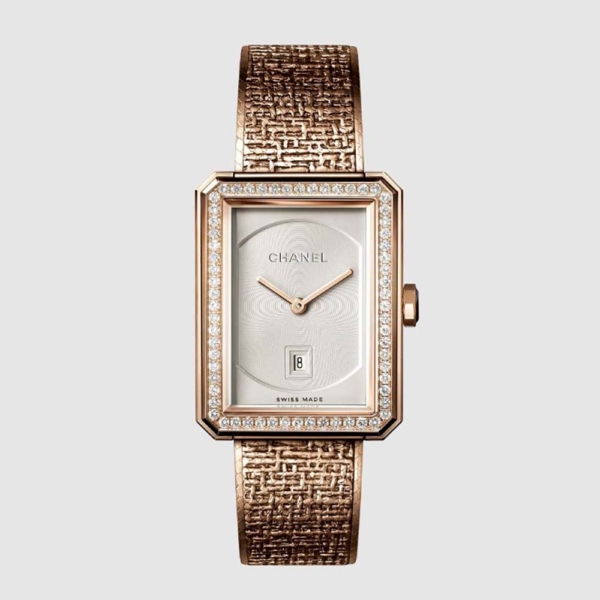 Chanel Women Boy·Friend Tweed Watch Quartz Movement in Beige Gold and Diamonds (1)