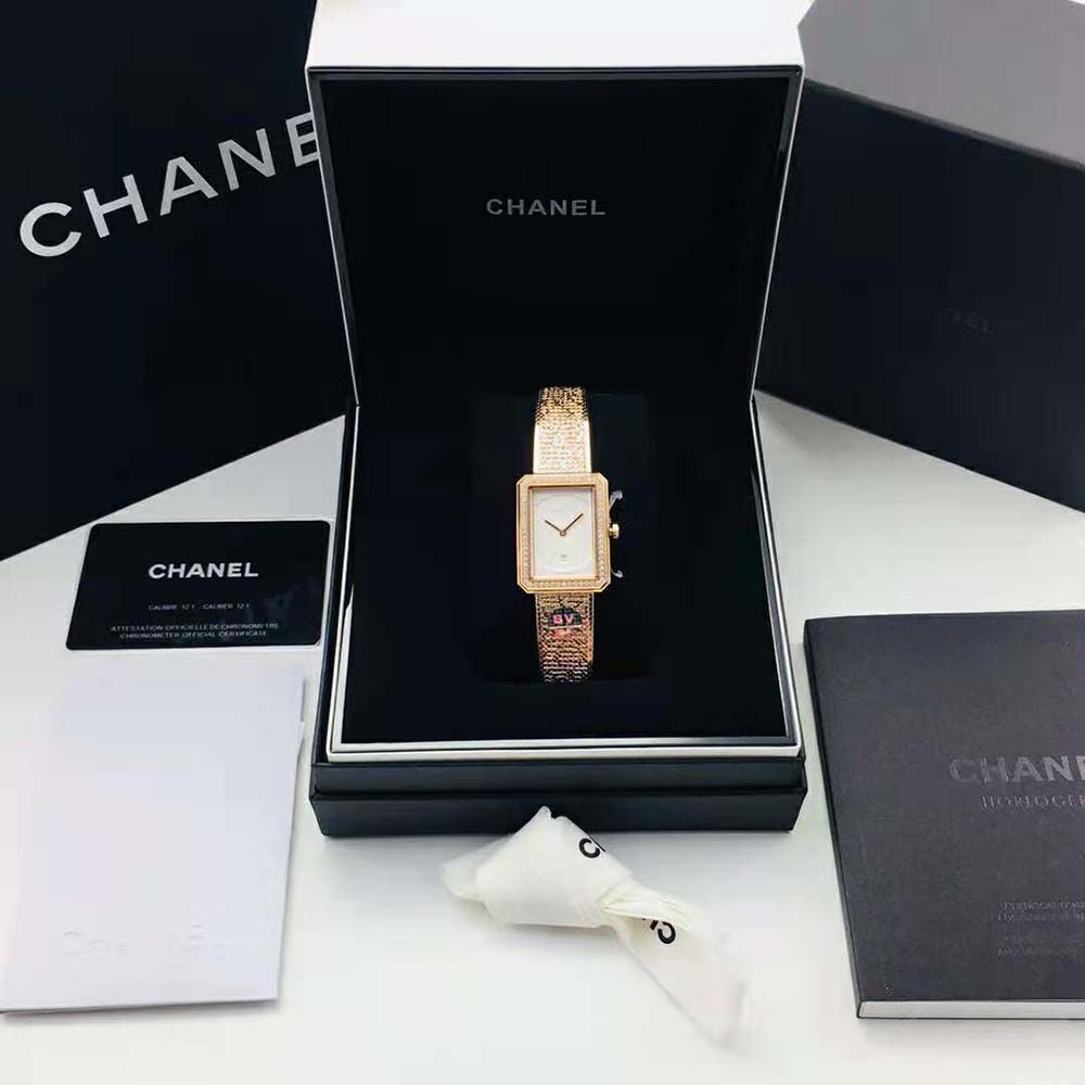 Chanel Women Boy·Friend Tweed Watch Quartz Movement in Beige Gold and Diamonds (2)