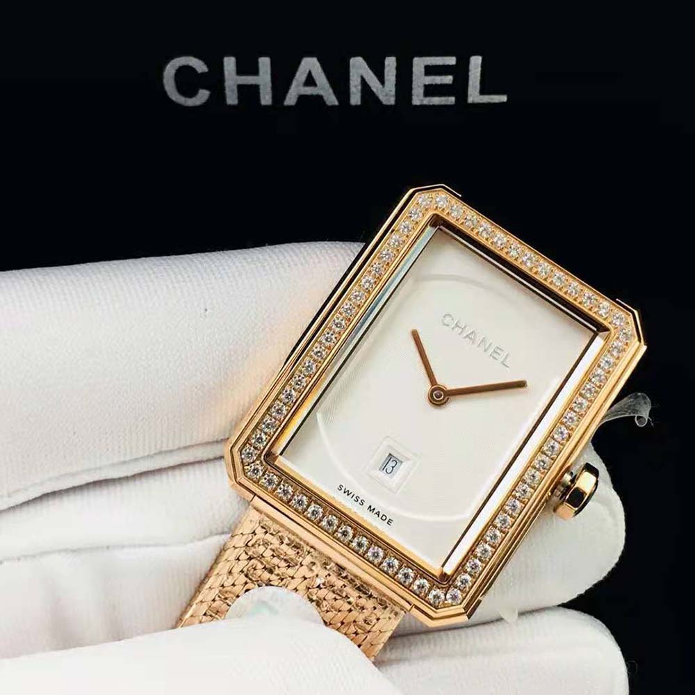 Chanel Women Boy·Friend Tweed Watch Quartz Movement in Beige Gold and Diamonds (4)