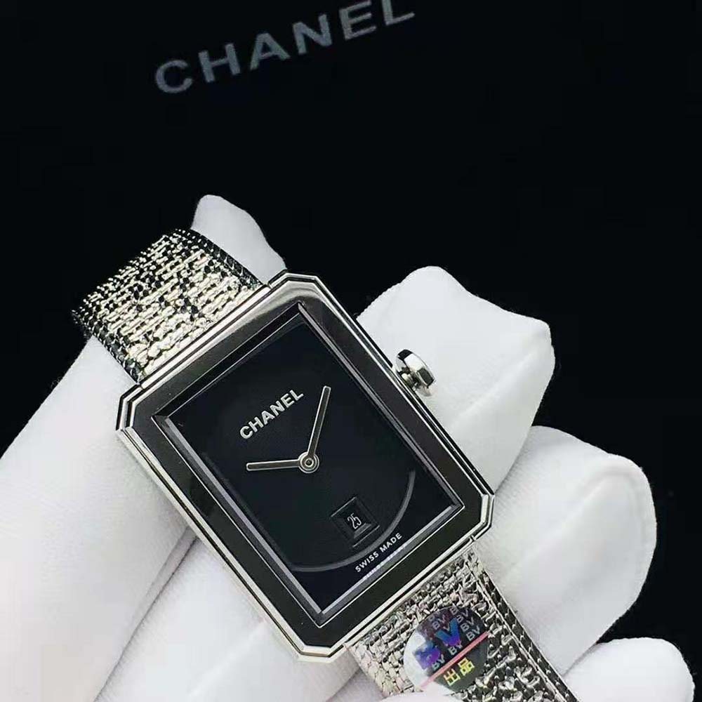 Chanel Women Boy·Friend Tweed Watch Quartz Movement in Steel-Black (3)