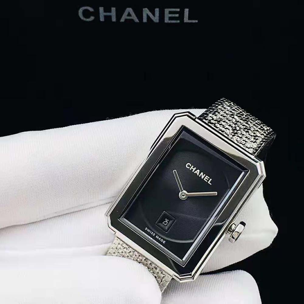 Chanel Women Boy·Friend Tweed Watch Quartz Movement in Steel-Black (4)