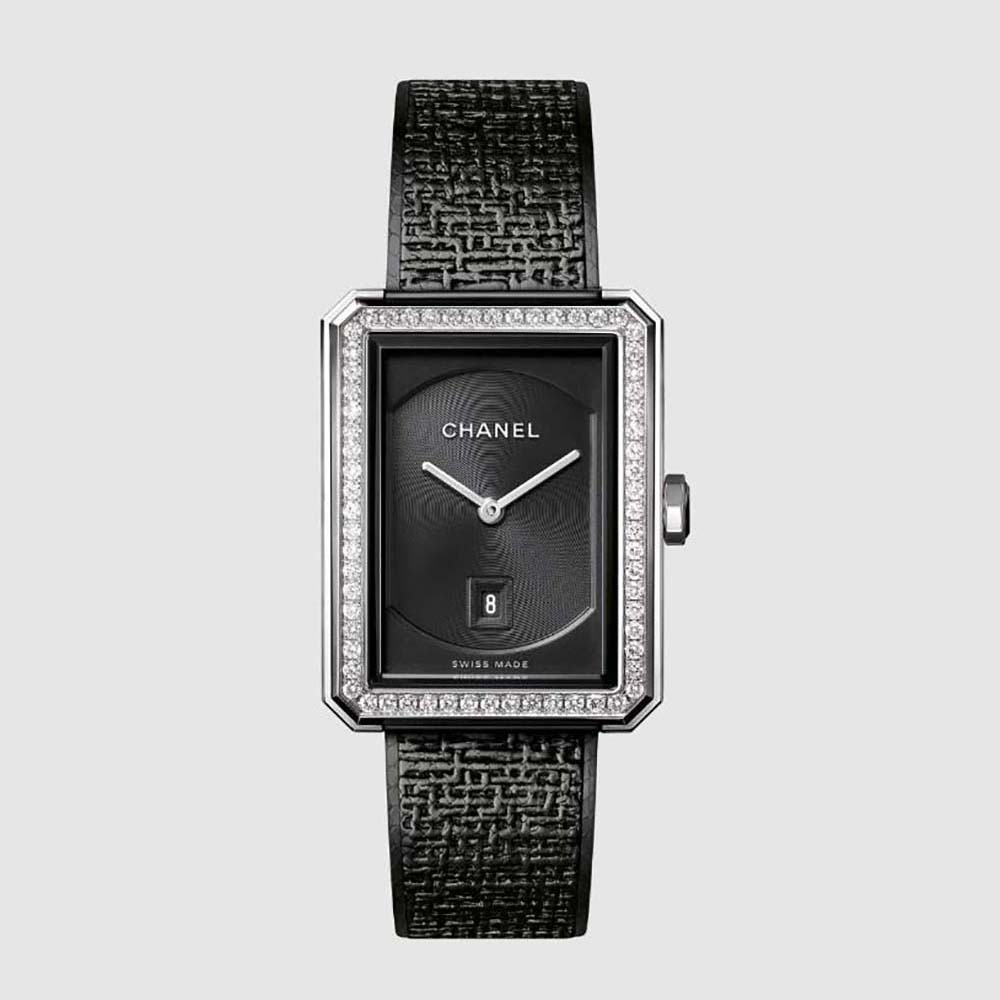 Chanel Women Boy·Friend Tweed Watch Quartz Movement in Steel and Diamonds-Black (1)