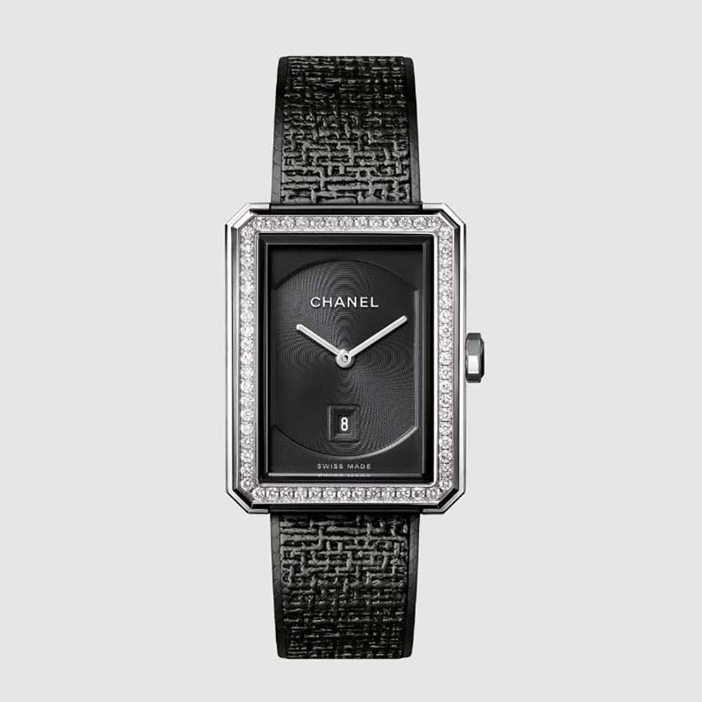 Chanel Women Boy·Friend Tweed Watch Quartz Movement in Steel and Diamonds-Black