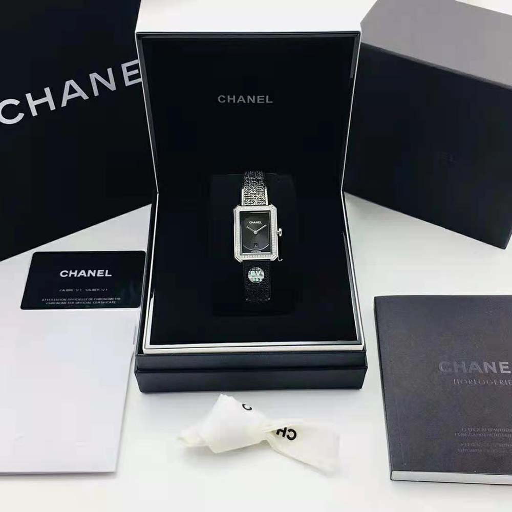 Chanel Women Boy·Friend Tweed Watch Quartz Movement in Steel and Diamonds-Black (2)