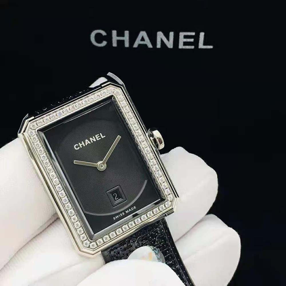 Chanel Women Boy·Friend Tweed Watch Quartz Movement in Steel and Diamonds-Black (3)