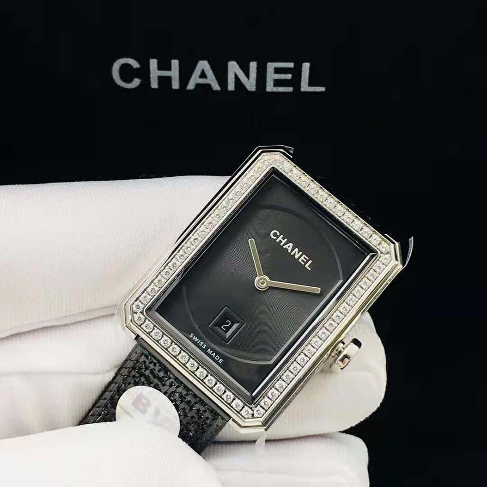 Chanel Women Boy·Friend Tweed Watch Quartz Movement in Steel and Diamonds-Black (4)