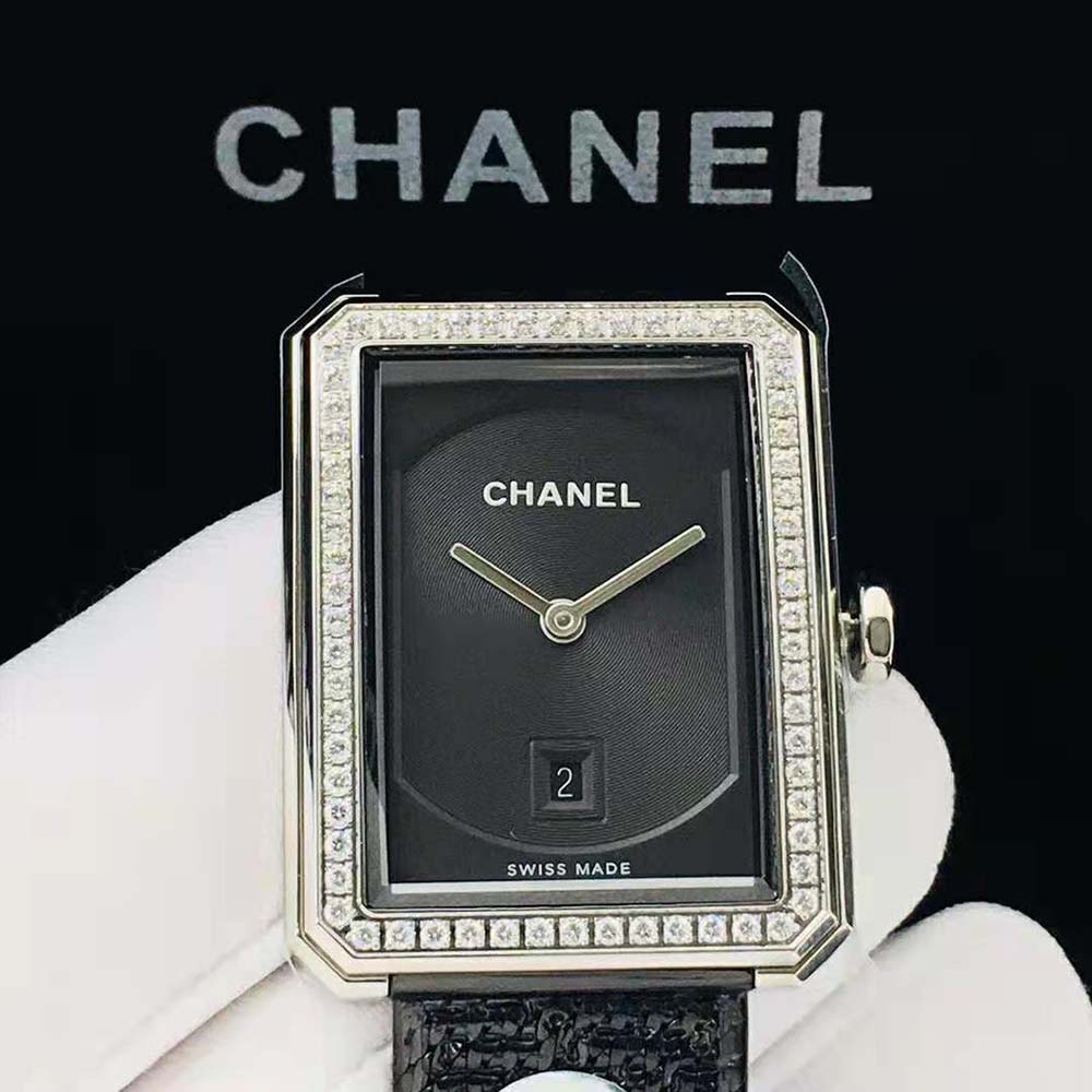 Chanel Women Boy·Friend Tweed Watch Quartz Movement in Steel and Diamonds-Black (5)