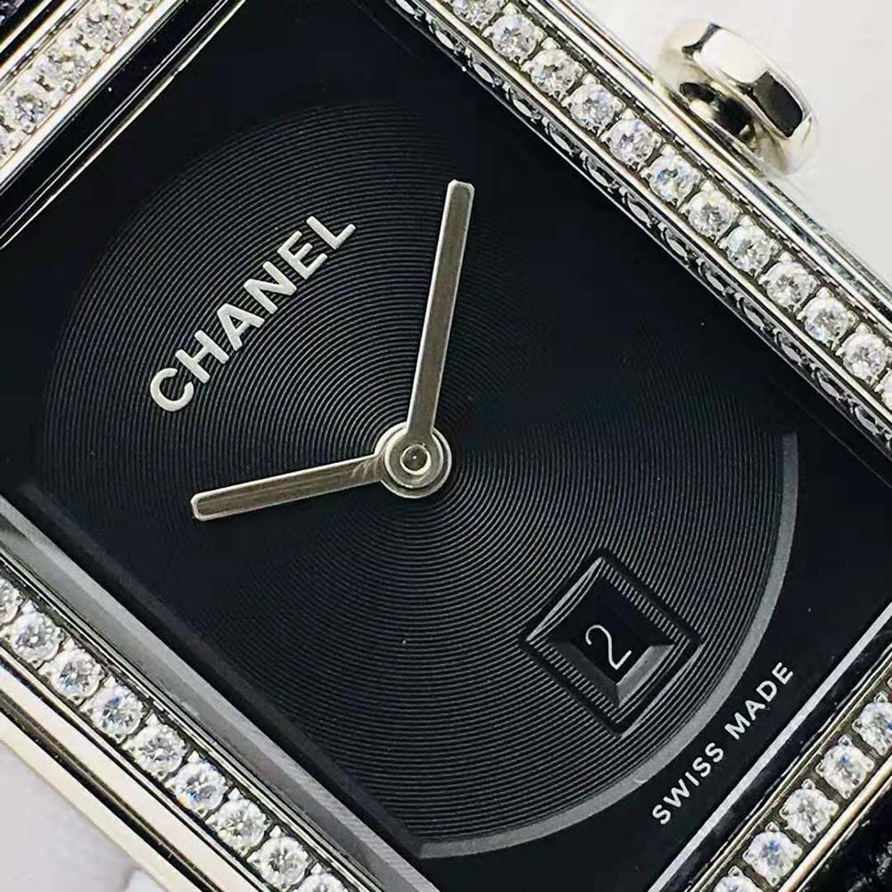 Chanel Women Boy·Friend Tweed Watch Quartz Movement in Steel and Diamonds-Black (6)