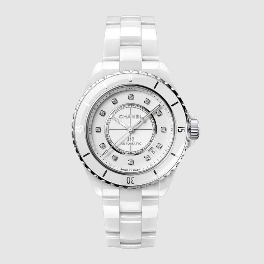 Chanel Women J12 Watch Caliber 12.1 Self-Winding 38 mm in Steel and White Ceramic
