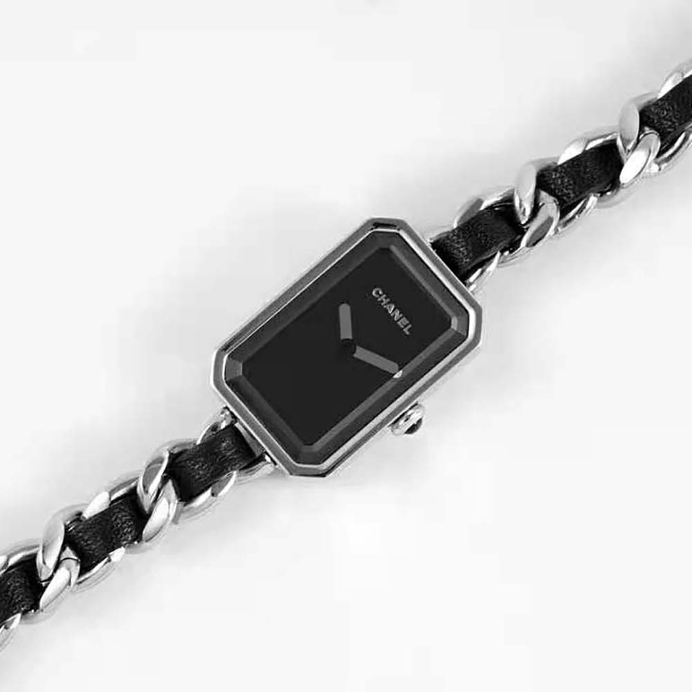 Chanel Women Première Iconic Chain Watch Quartz Movement in Steel and Black Leather-Black (3)