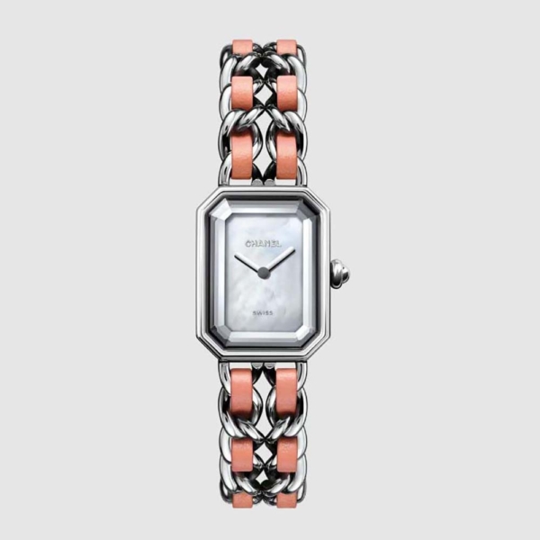 Chanel Women Première Iconic Chain Watch Quartz Movement in Steel and Pink Leather-White (1)