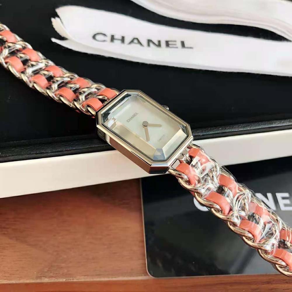 Chanel Women Première Iconic Chain Watch Quartz Movement in Steel and Pink Leather-White (7)
