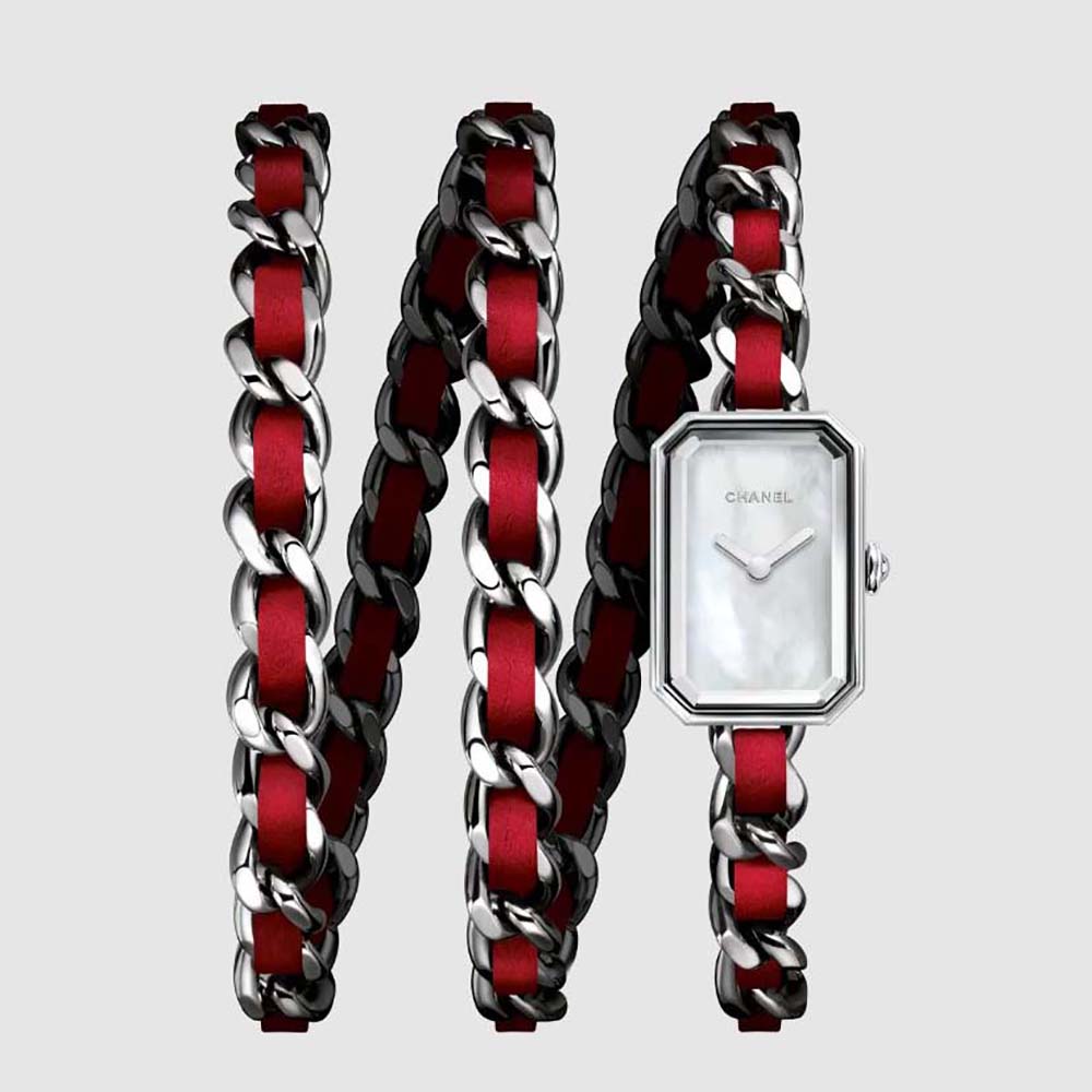 Chanel Women Première Iconic Chain Watch Quartz Movement in Steel and Red Leather-White (1)