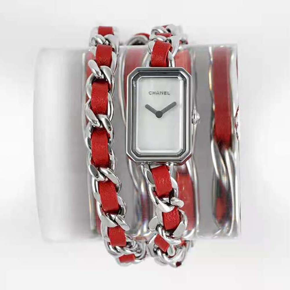 Chanel Women Première Iconic Chain Watch Quartz Movement in Steel and Red Leather-White (2)