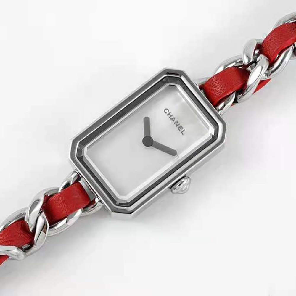 Chanel Women Première Iconic Chain Watch Quartz Movement in Steel and Red Leather-White (4)
