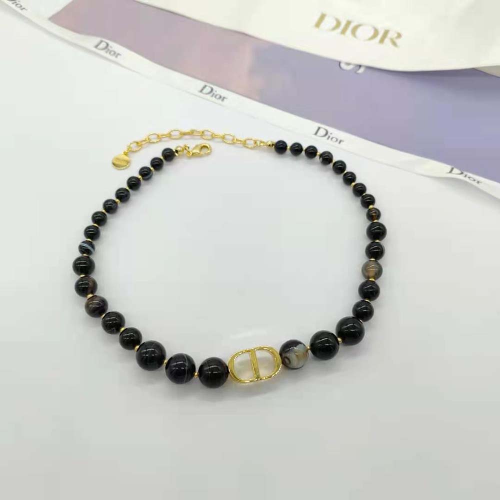 Dior Women 30 Montaigne Choker Gold-Finish Metal and Black Stone-Effect Resin Pearls (3)