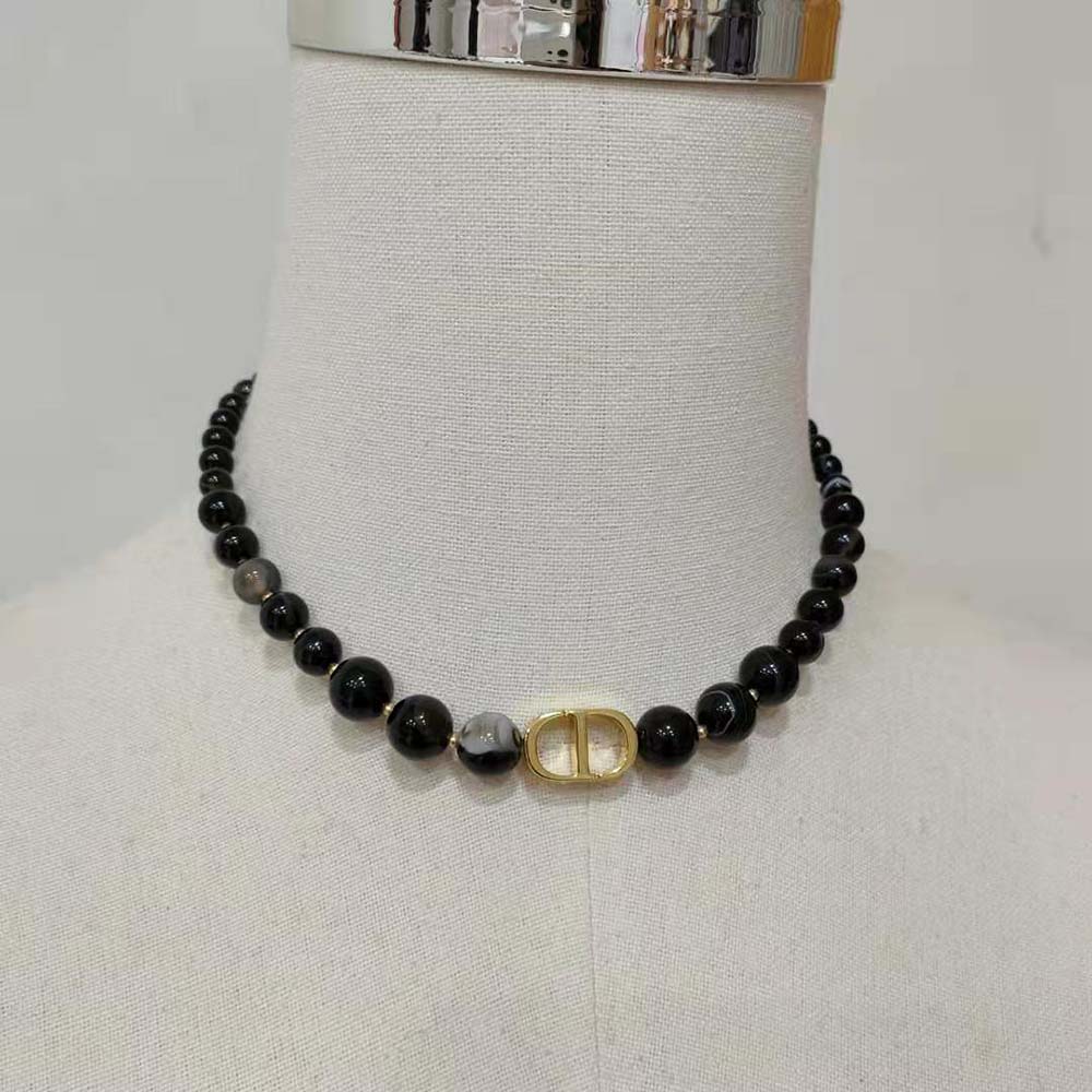 Dior Women 30 Montaigne Choker Gold-Finish Metal and Black Stone-Effect Resin Pearls (5)