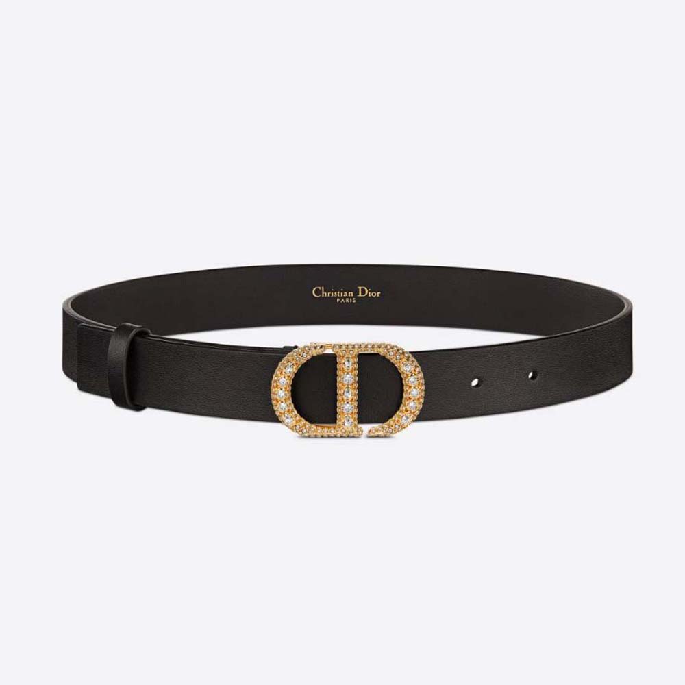 Dior Women 30 Montaigne Crystals Belt Black Smooth Calfskin and Silver-Tone Crystals 27 MM (1)