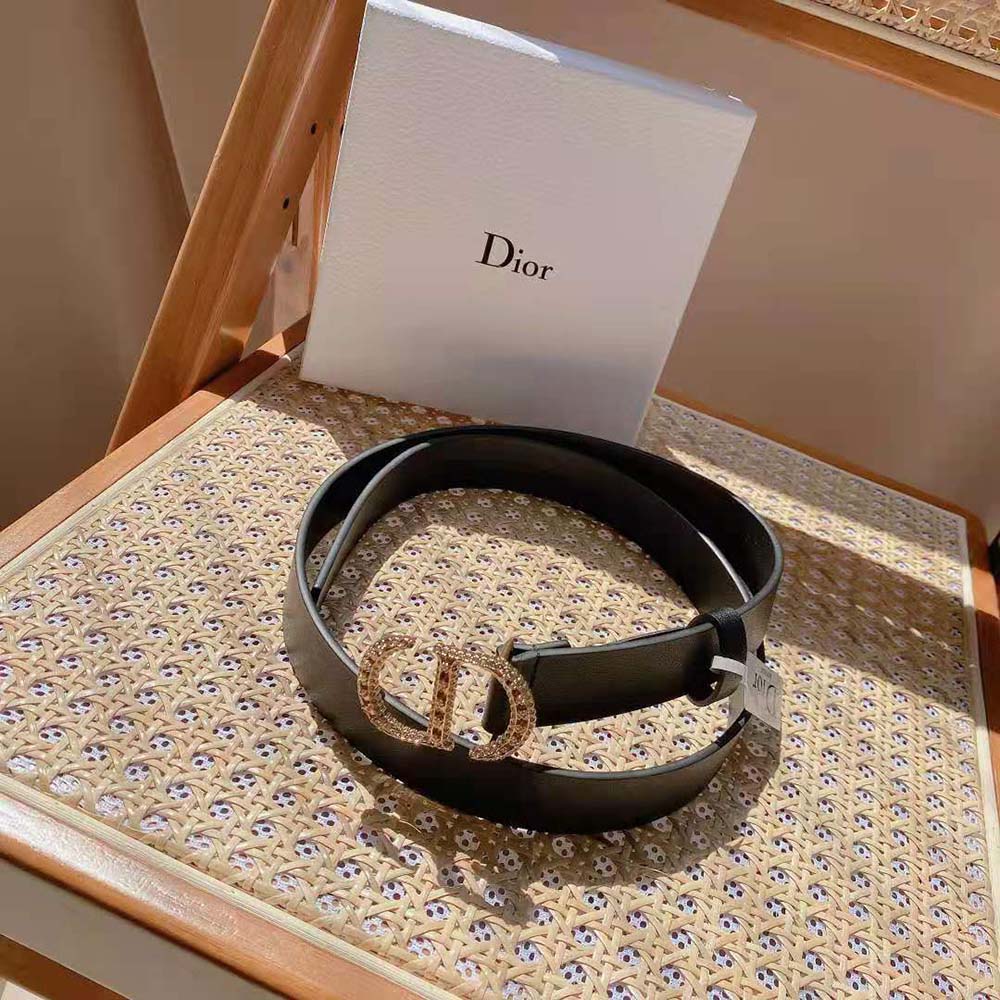 Dior Women 30 Montaigne Crystals Belt Black Smooth Calfskin and Silver-Tone Crystals 27 MM (6)