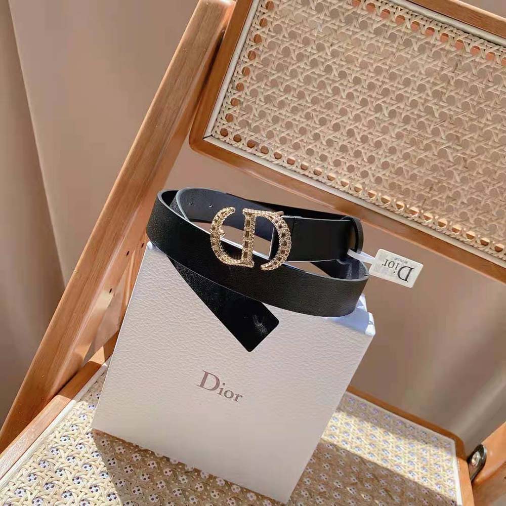 Dior Women 30 Montaigne Crystals Belt Black Smooth Calfskin and Silver-Tone Crystals 27 MM (7)