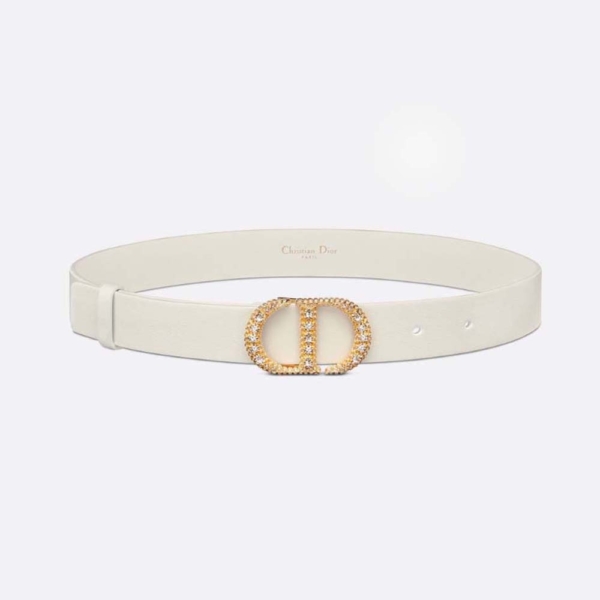 Dior Women 30 Montaigne Crystals Belt Latte Smooth Calfskin and Silver-Tone Crystals 27 MM (1)