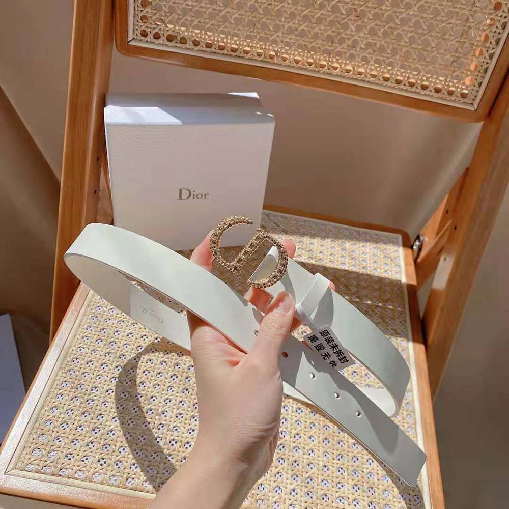 Dior Women 30 Montaigne Crystals Belt Latte Smooth Calfskin and Silver-Tone Crystals 27 MM (3)