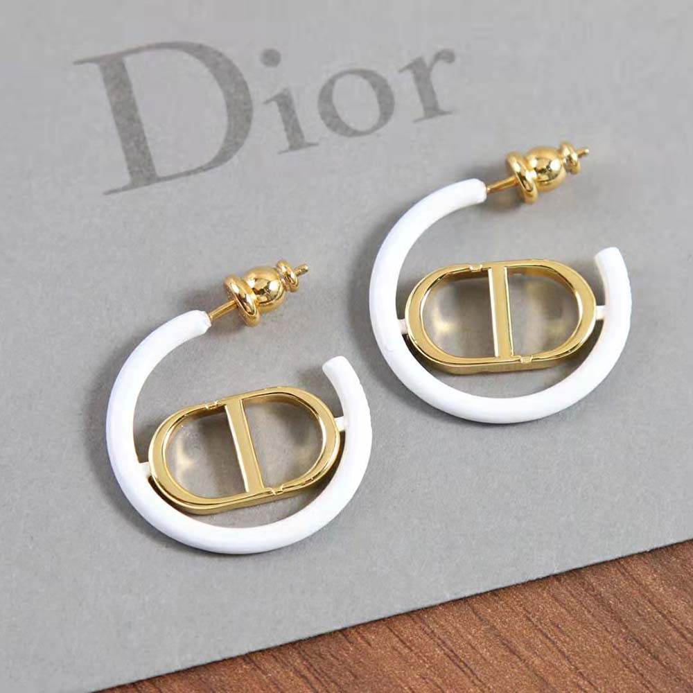Dior Women 30 Montaigne Earrings Gold-Finish Metal and Dusty Ivory Lacquer (2)