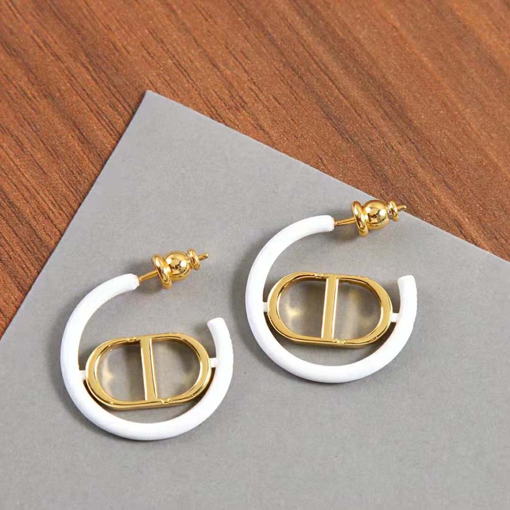 Dior Women 30 Montaigne Earrings Gold-Finish Metal and Dusty Ivory Lacquer (5)