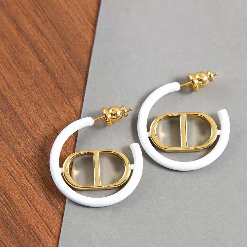 Dior Women 30 Montaigne Earrings Gold-Finish Metal and Dusty Ivory Lacquer (6)