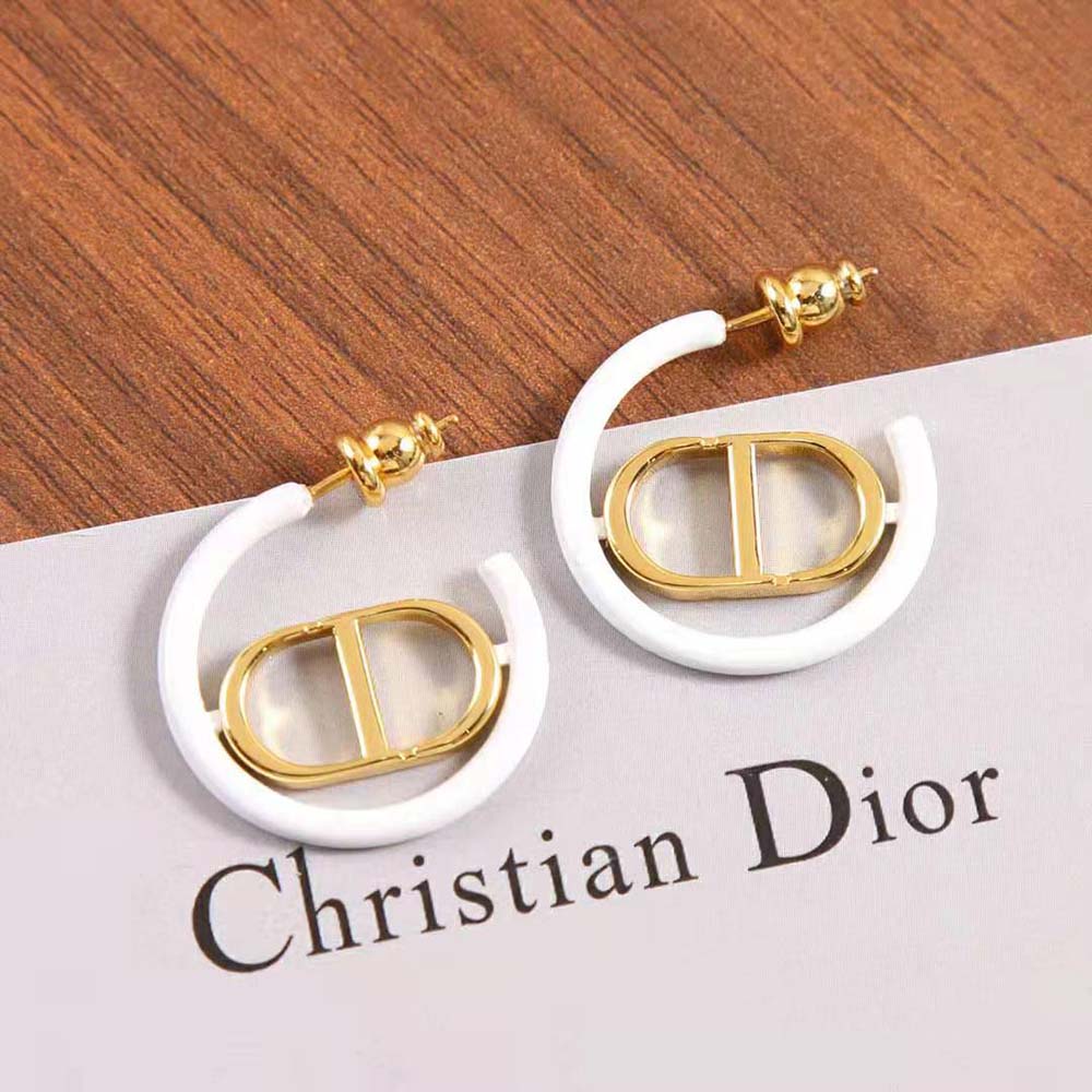Dior Women 30 Montaigne Earrings Gold-Finish Metal and Dusty Ivory Lacquer (7)
