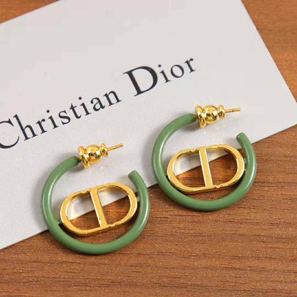 Dior Women 30 Montaigne Earrings Gold-Finish Metal and Ethereal Green Lacquer (2)