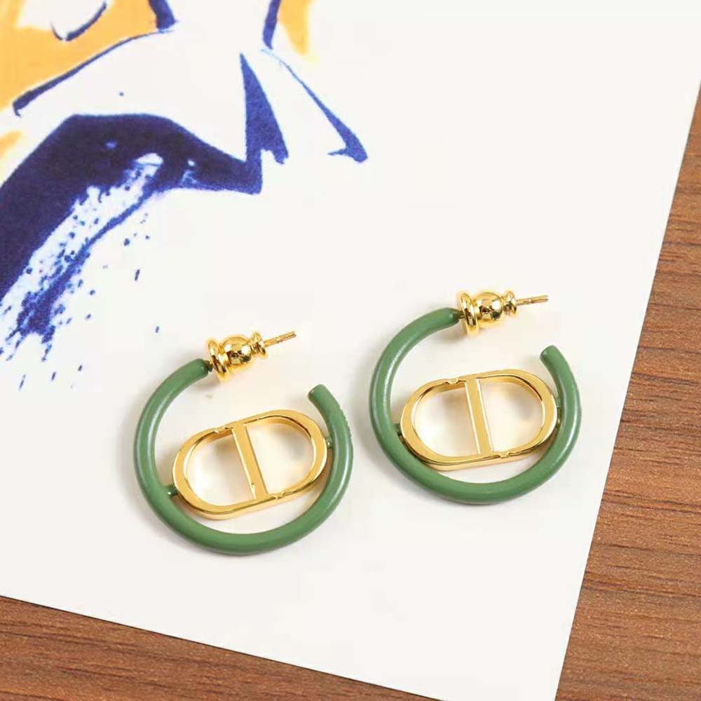Dior Women 30 Montaigne Earrings Gold-Finish Metal and Ethereal Green Lacquer (6)