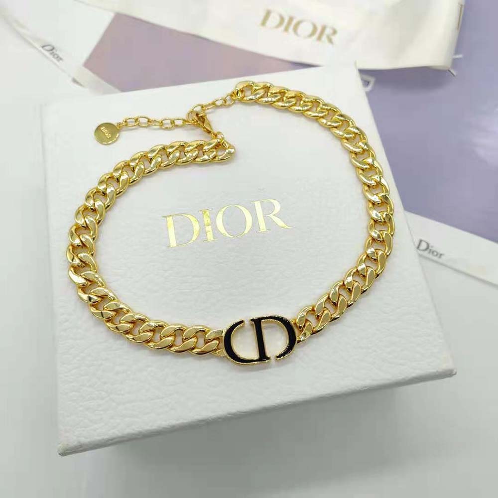 Dior Women 30 Montaigne Necklace Gold-Finish Metal and Black Lacquer (4)