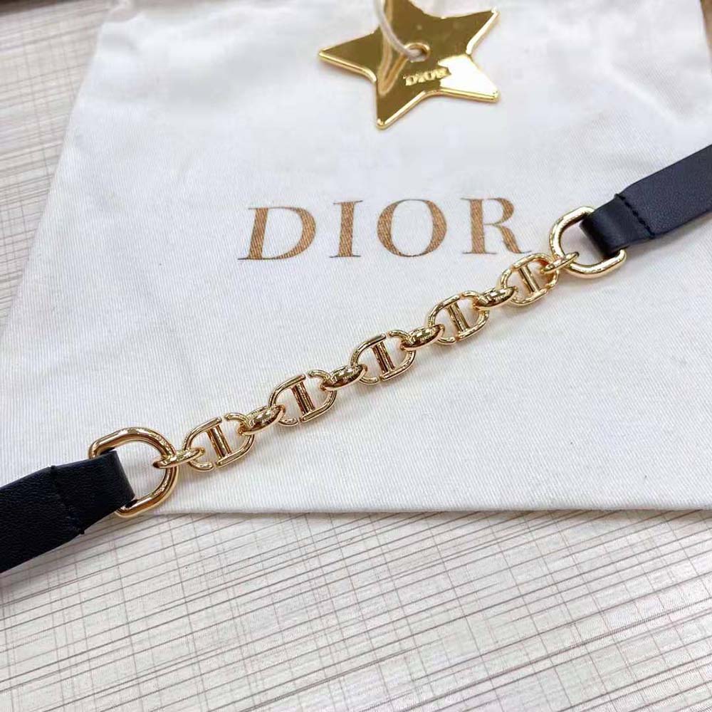 Dior Women Caro Belt Black Smooth Calfskin with Shiny Gold-Finish Metal 15 MM (10)