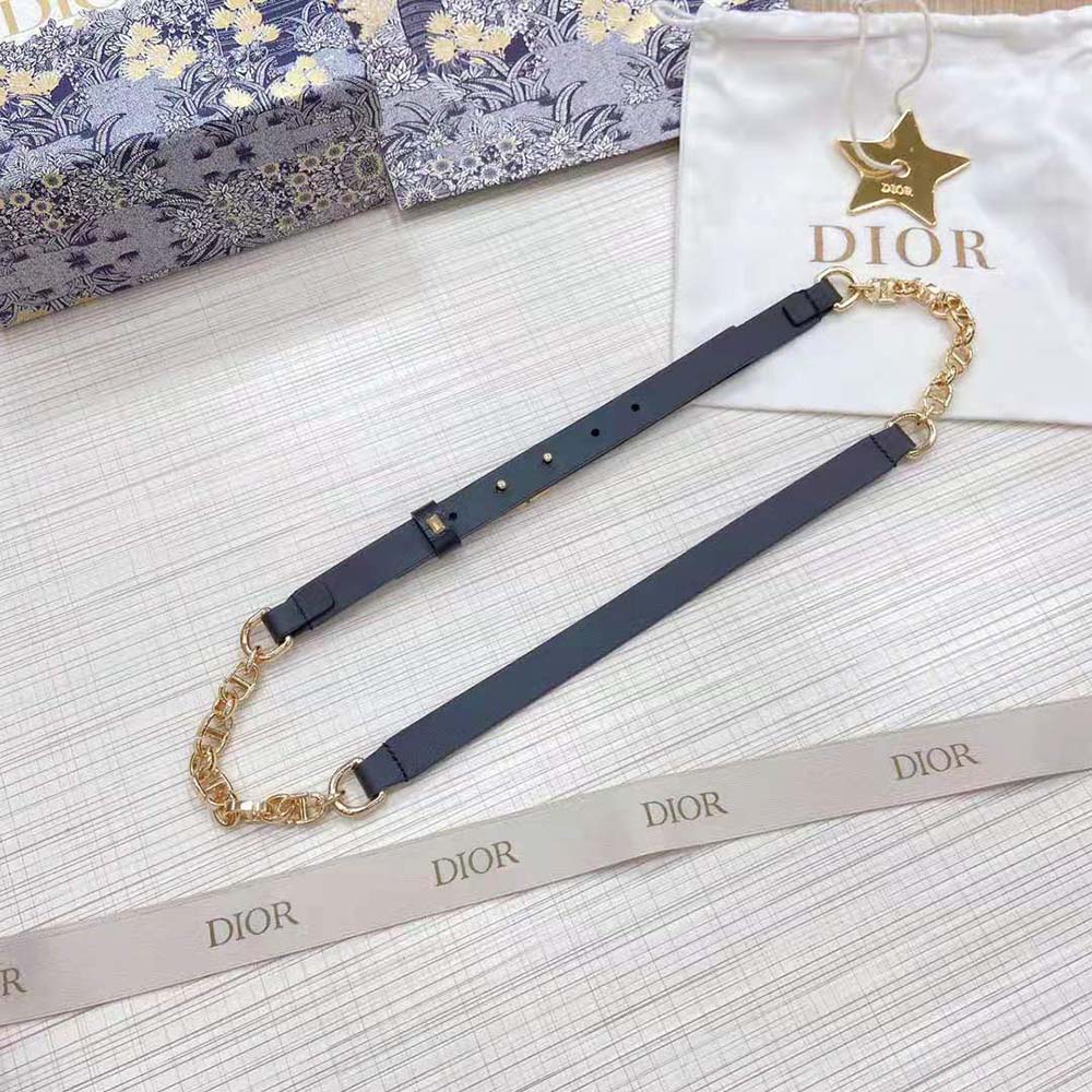 Dior Women Caro Belt Black Smooth Calfskin with Shiny Gold-Finish Metal 15 MM (3)
