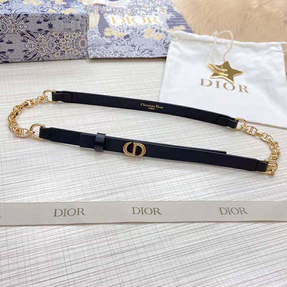 Dior Women Caro Belt Black Smooth Calfskin with Shiny Gold-Finish Metal 15 MM (5)