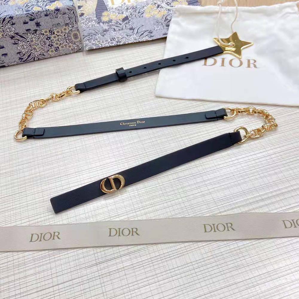 Dior Women Caro Belt Black Smooth Calfskin with Shiny Gold-Finish Metal 15 MM (6)