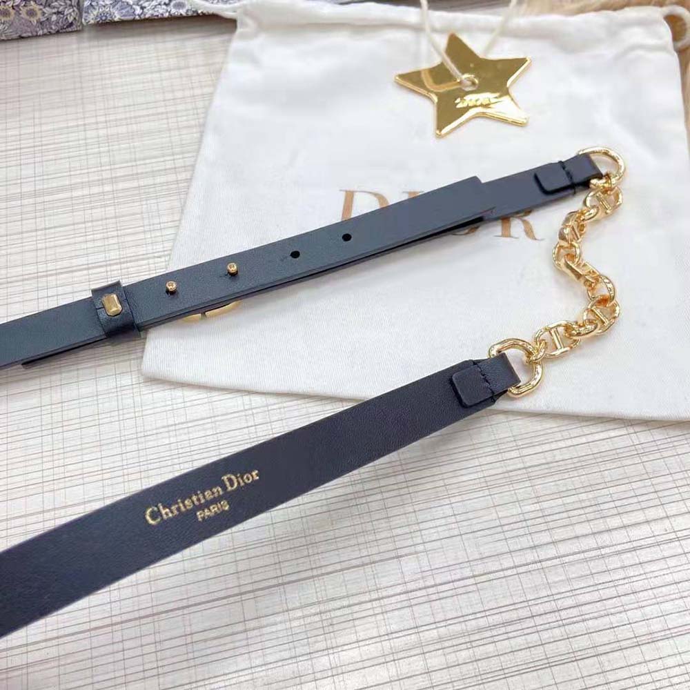 Dior Women Caro Belt Black Smooth Calfskin with Shiny Gold-Finish Metal 15 MM (9)