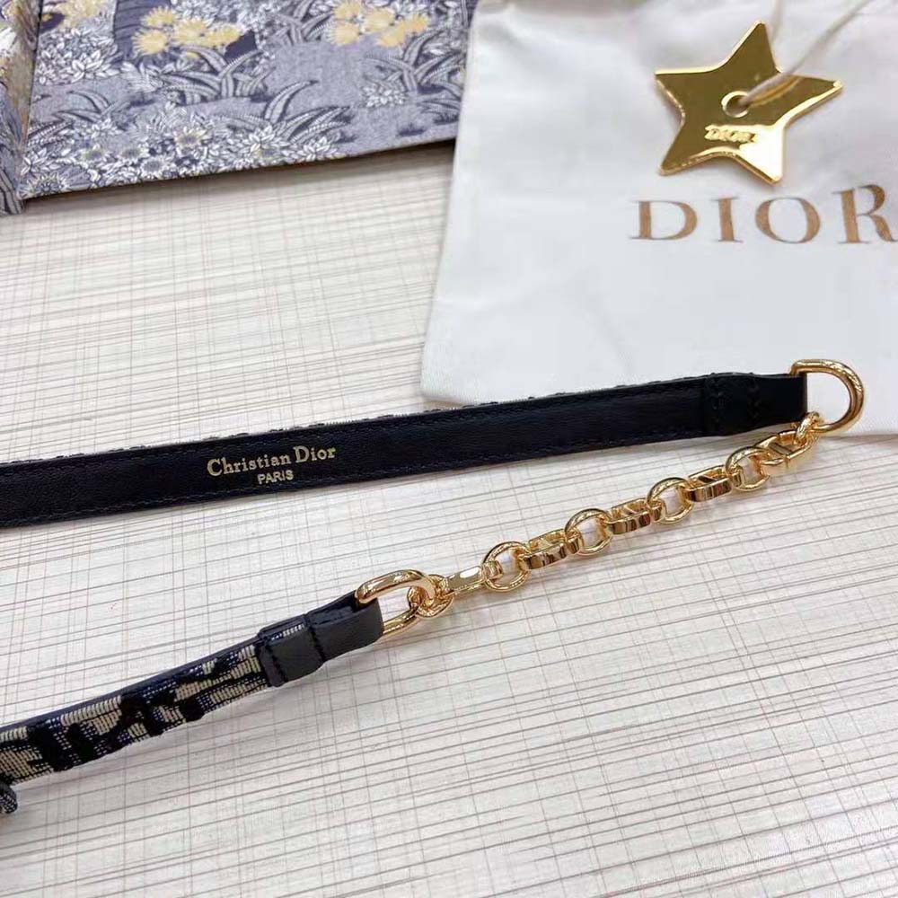 Dior Women Caro Belt Blue Dior Oblique Jacquard with Shiny Gold-Finish Metal 15 MM (7)