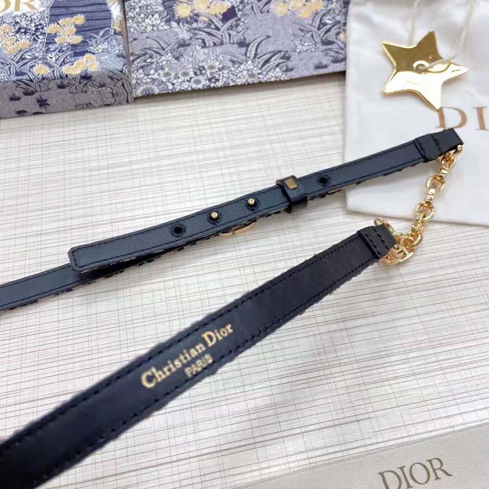 Dior Women Caro Belt Blue Dior Oblique Jacquard with Shiny Gold-Finish Metal 15 MM (9)