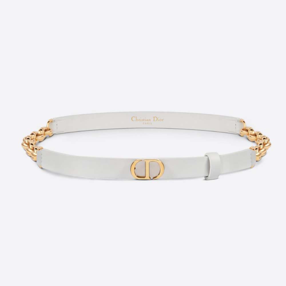 Dior Women Caro Belt White Smooth Calfskin with Shiny Gold-Finish Metal 15 MM