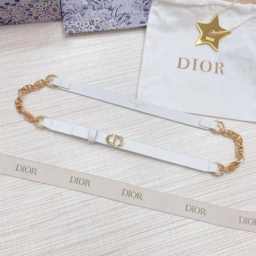Dior Women Caro Belt White Smooth Calfskin with Shiny Gold-Finish Metal 15 MM (2)