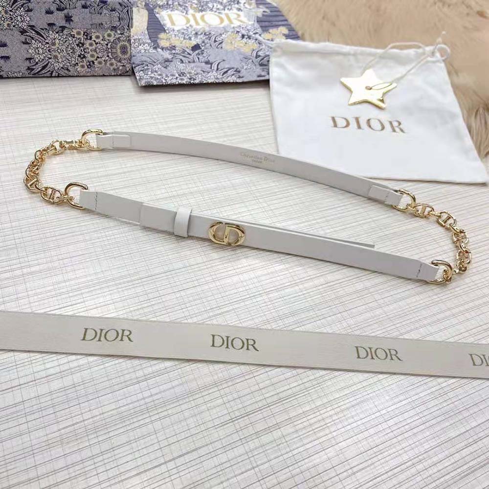 Dior Women Caro Belt White Smooth Calfskin with Shiny Gold-Finish Metal 15 MM (3)