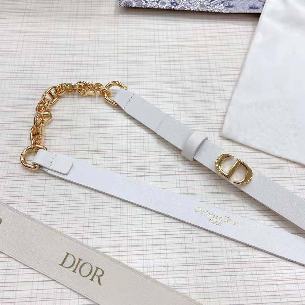 Dior Women Caro Belt White Smooth Calfskin with Shiny Gold-Finish Metal 15 MM (4)